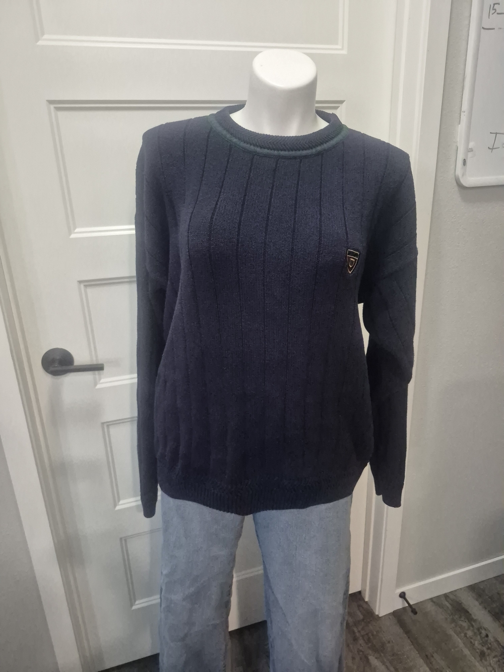 Gant Navy Crewneck Ribbed Sweater with Crest